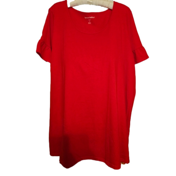 #392 Woman Within Red Ruffle Short Sleeve Top- Size: 1X (22W-24W) - Picture 6 of 8